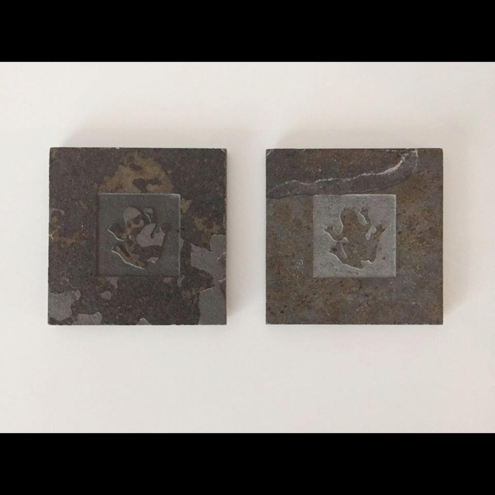 Real Slate Stone Ebony Frog Carved Coasters Set
